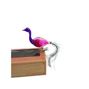 German Blown Glass Clip-on Bird w/ Tails Christmas Tree Ornament Peacock VTG EUC